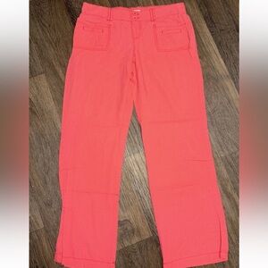 So Womens Linen Blend Pants Pink Elastic Waist Size L